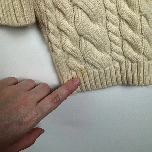 J Crew Tie Back Cable Knit Sweater Small Cream Wool Pullover Fisherman Preppy - Picture 3 of 12